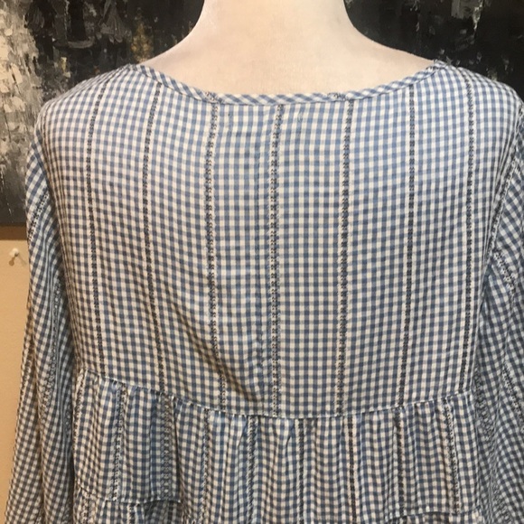 MAX Studio Blue and White Cropped Puffed Sleeved Oversized Peasant Top-M - Picture 8 of 13